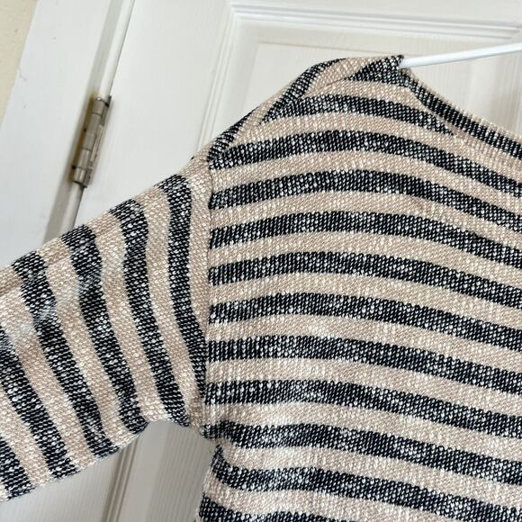 Soft Surroundings Womens Tunic Sweater Size L Striped Textured Black Tan Raw Hem - Picture 4 of 12
